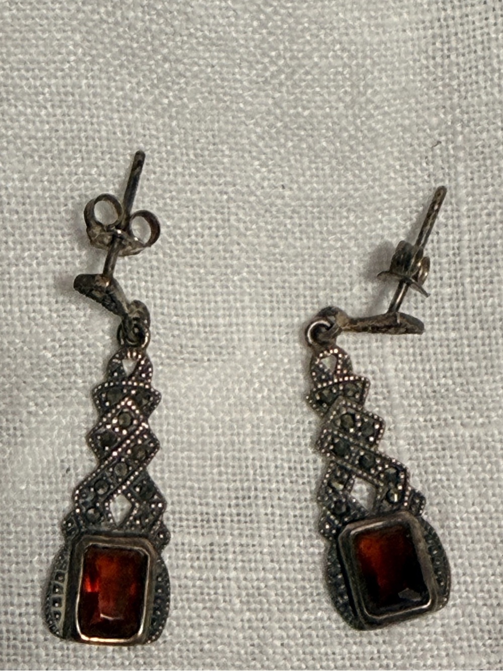 Elegant Garnet Sterling Silver and marquesite Dangle Earrings